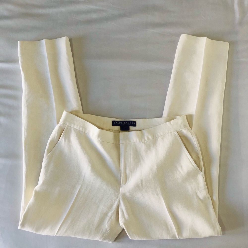 Ralph Lauren Purple Label %100 Hemp/ Linen Cream Women’s Trousers